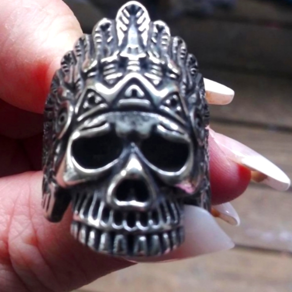 Stainless Steel Indian Chief skull Ring